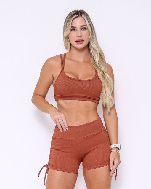 Conjunto Short Fitness Crystal Coffee